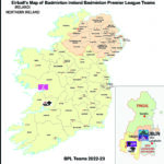 Map of Ireland showing Badminton Premier League Teams 2022-23